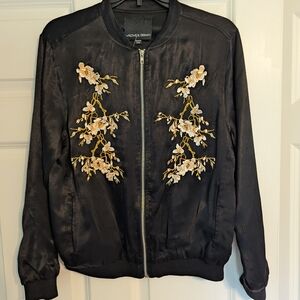 Harlowe & Graham Silky Embroidered Bomber Jacket